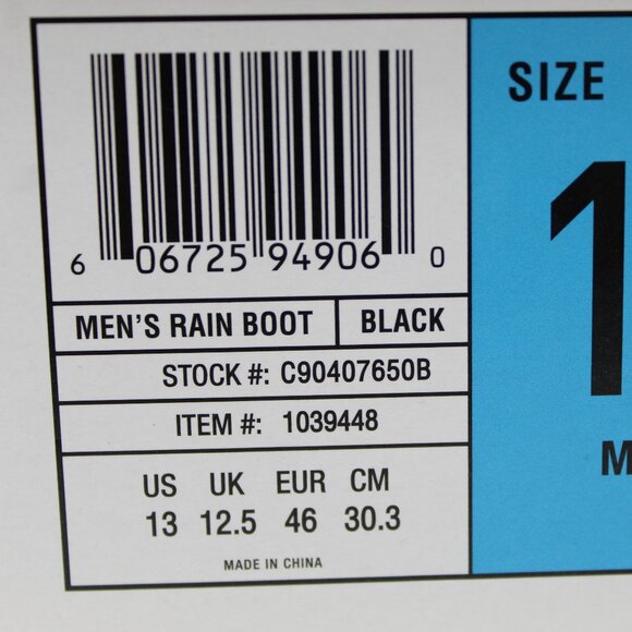 STAHEEKUM MEN'S RAIN BOOT BLACK; SIZE 13; STOCK #C904076508; ITEM #1039448; NWT - Picture 3 of 11